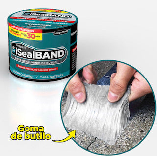 iSeal l-Band Cinta Goma De Butilo De Aluminio Para Filtraciones De Techo. 4¨Ancho X 5 Mts Largo.